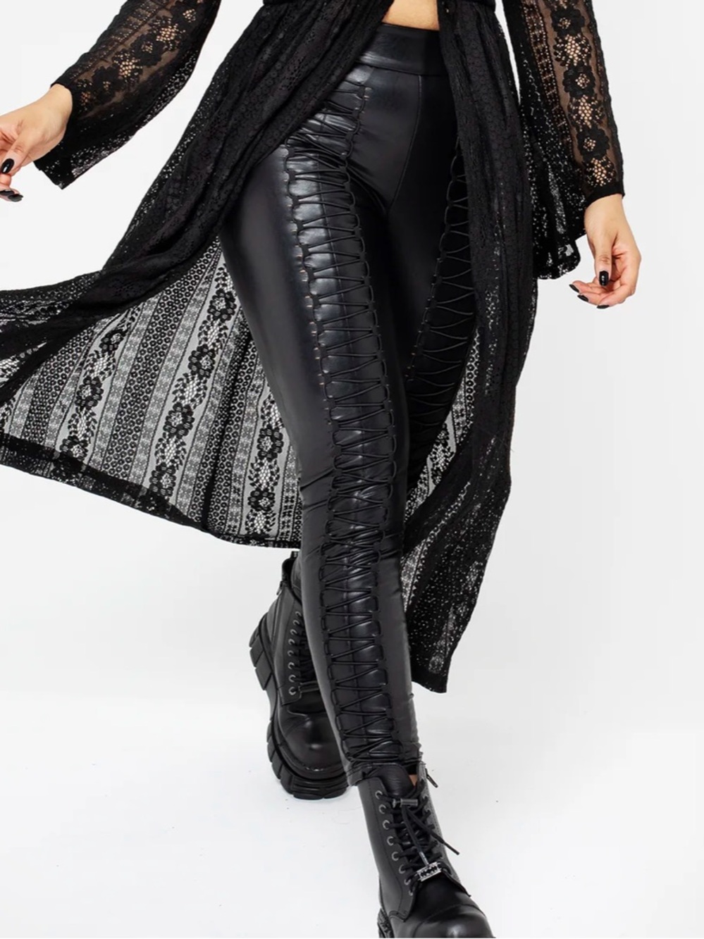 Disturbia Black Lace-Up Faux Leather Leggings